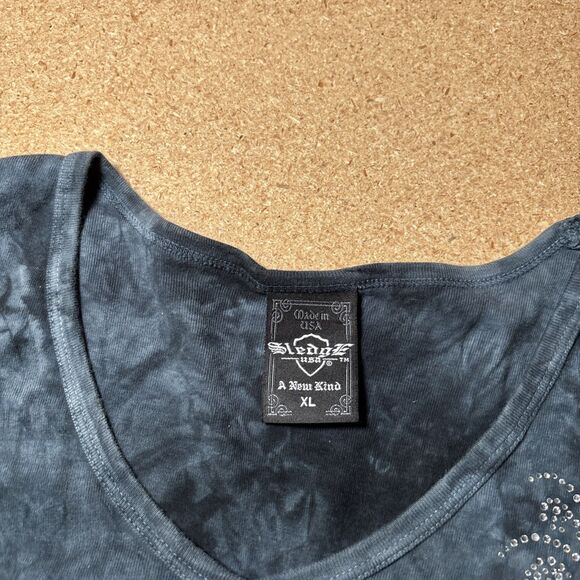 Sledge USA Shirt Womens XL Gray Tie Dye Embellished V Neck Ladies Top H1 - Picture 3 of 6